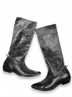 Donald J Pliner Black Leather Western Boots Pointed Toe Italy Women's 7.5